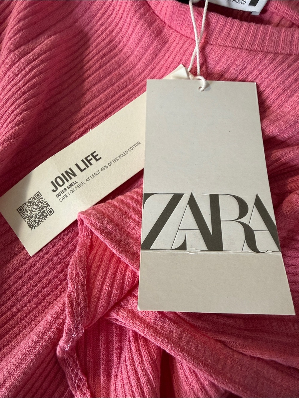 Zara Pink Ribbed Short Sleeve Ruffle Top - Picture 6 of 6